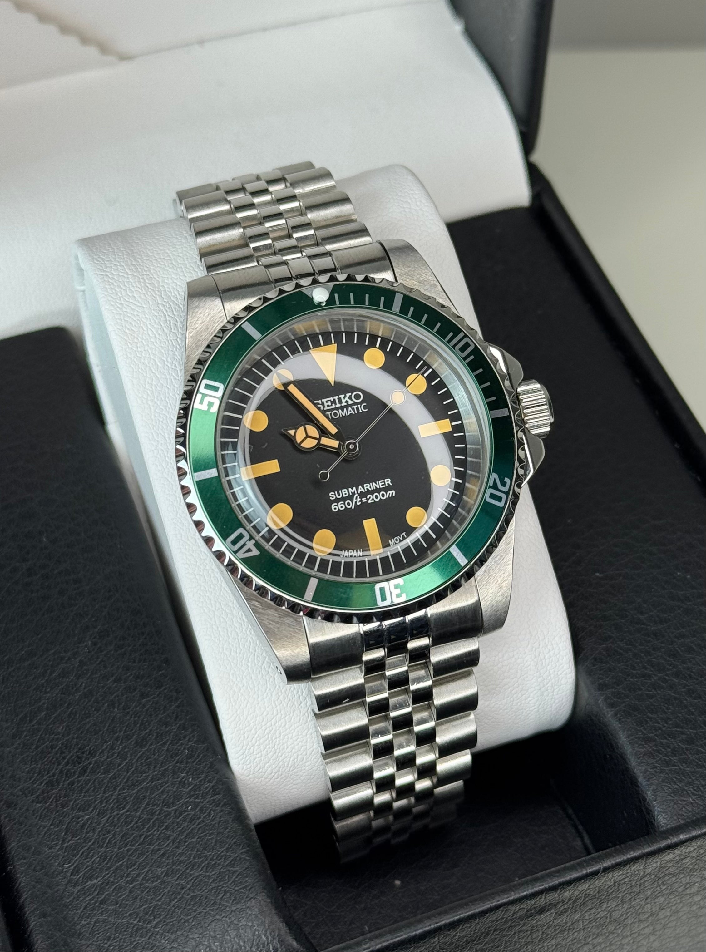 Seiko Mod Green Vintage Sub Diver | Oyster • 40mm Sapphire• NH35 Automatic