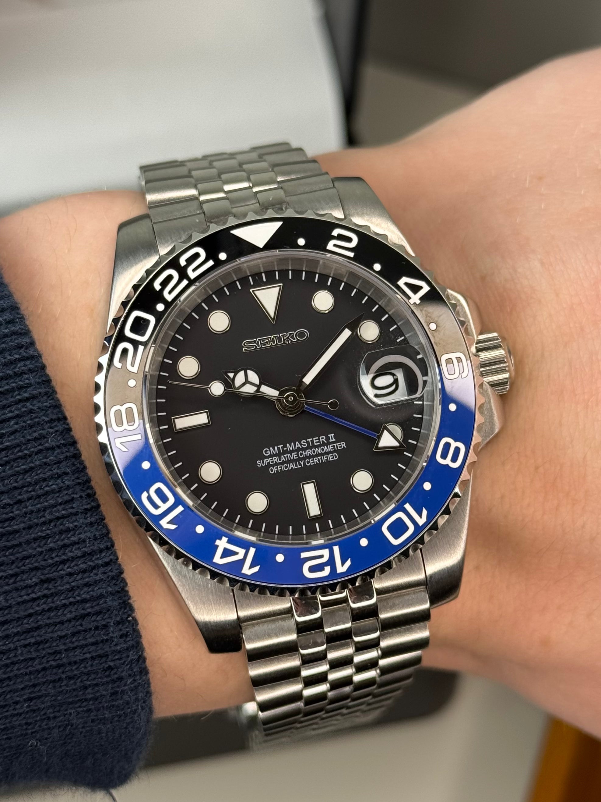 Seiko Mod 'Batman' GMT Diver | Jubilee • 40mm Sapphire• NH35 Automatic