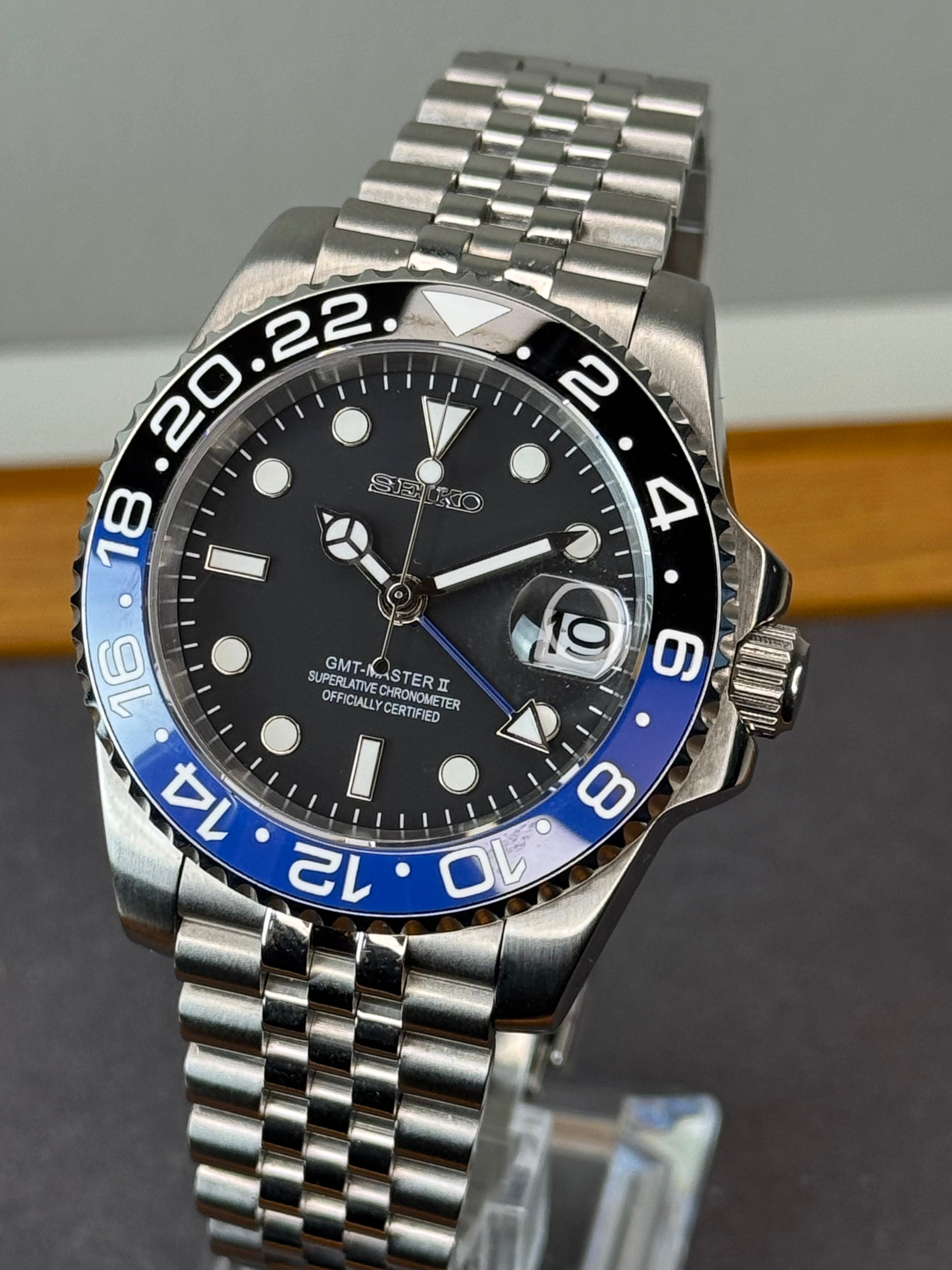 Seiko Mod 'Batman' GMT Diver | Jubilee • 40mm Sapphire• NH35 Automatic