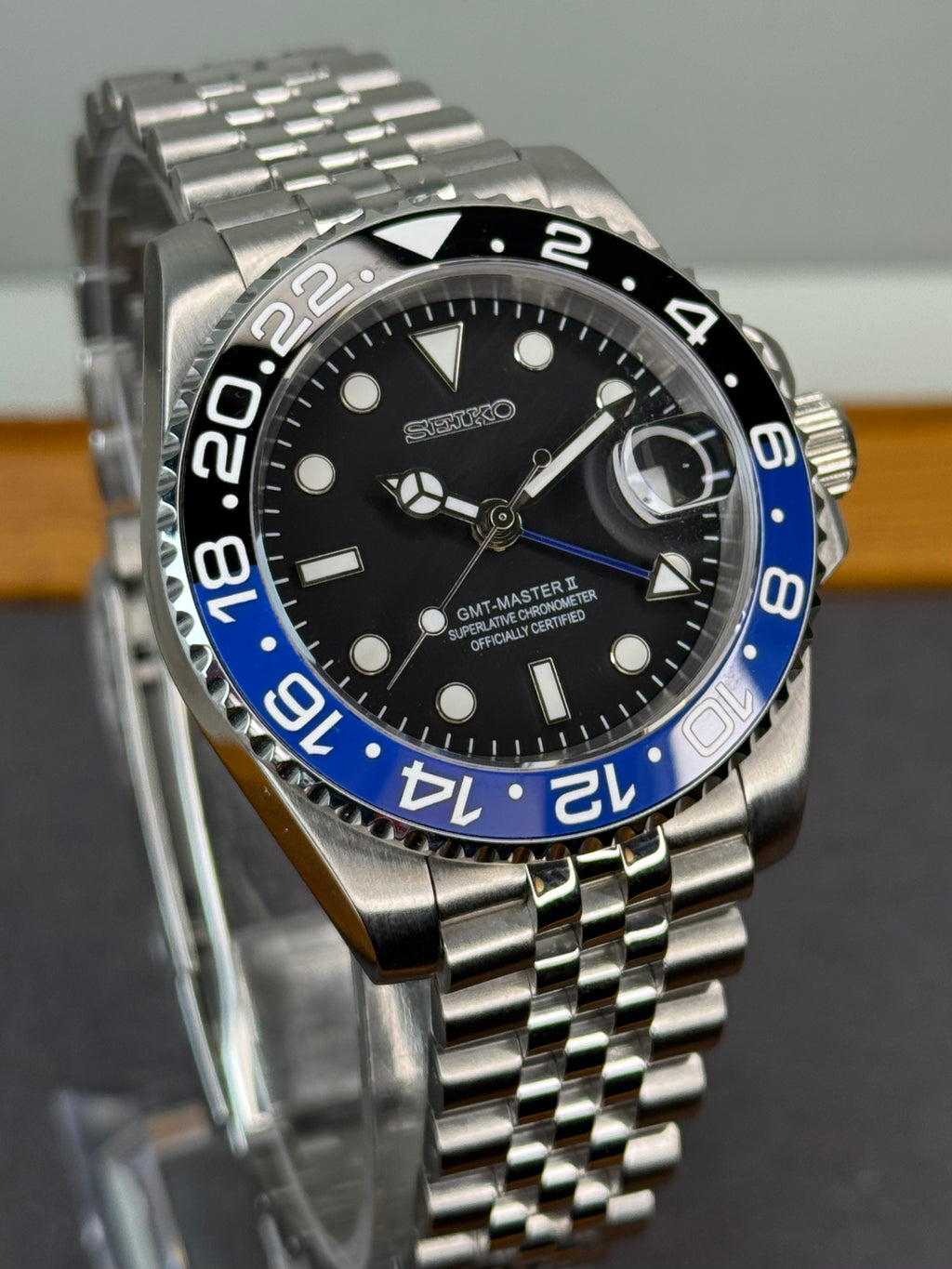 Seiko Mod 'Batman' GMT Diver | Jubilee • 40mm Sapphire• NH35 Automatic