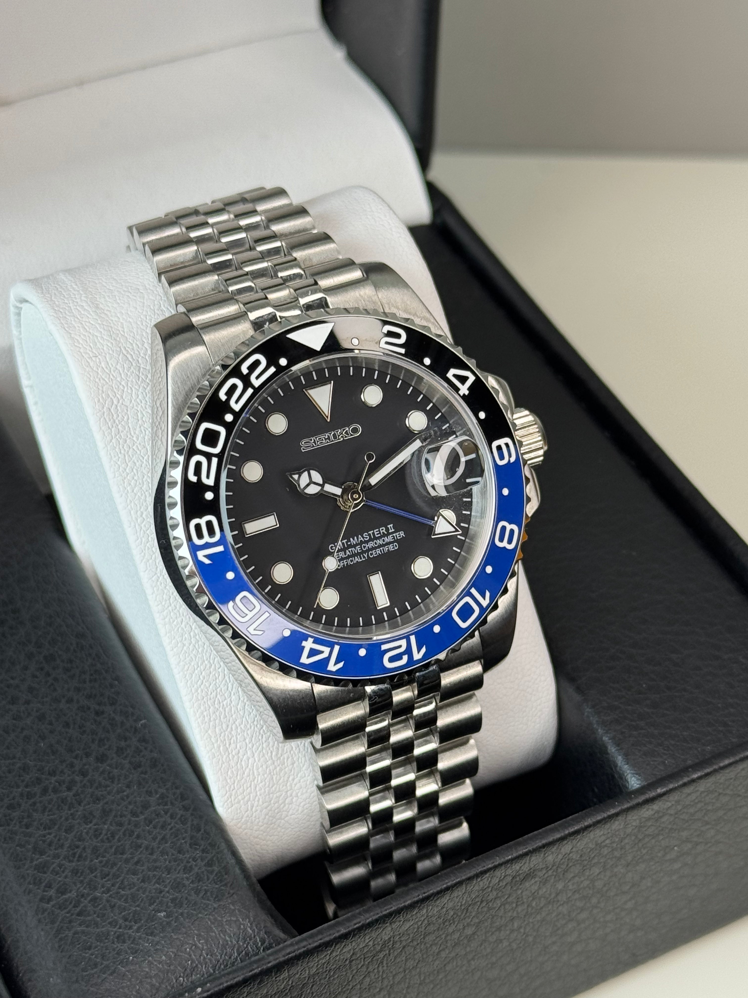 Seiko Mod 'Batman' GMT Diver | Jubilee • 40mm Sapphire• NH35 Automatic