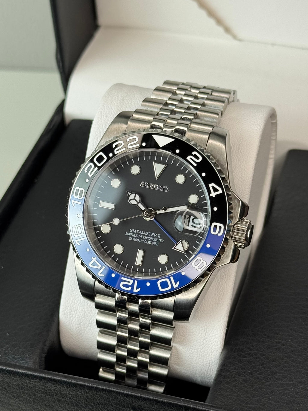 Seiko Mod 'Batman' GMT Diver | Jubilee • 40mm Sapphire• NH35 Automatic