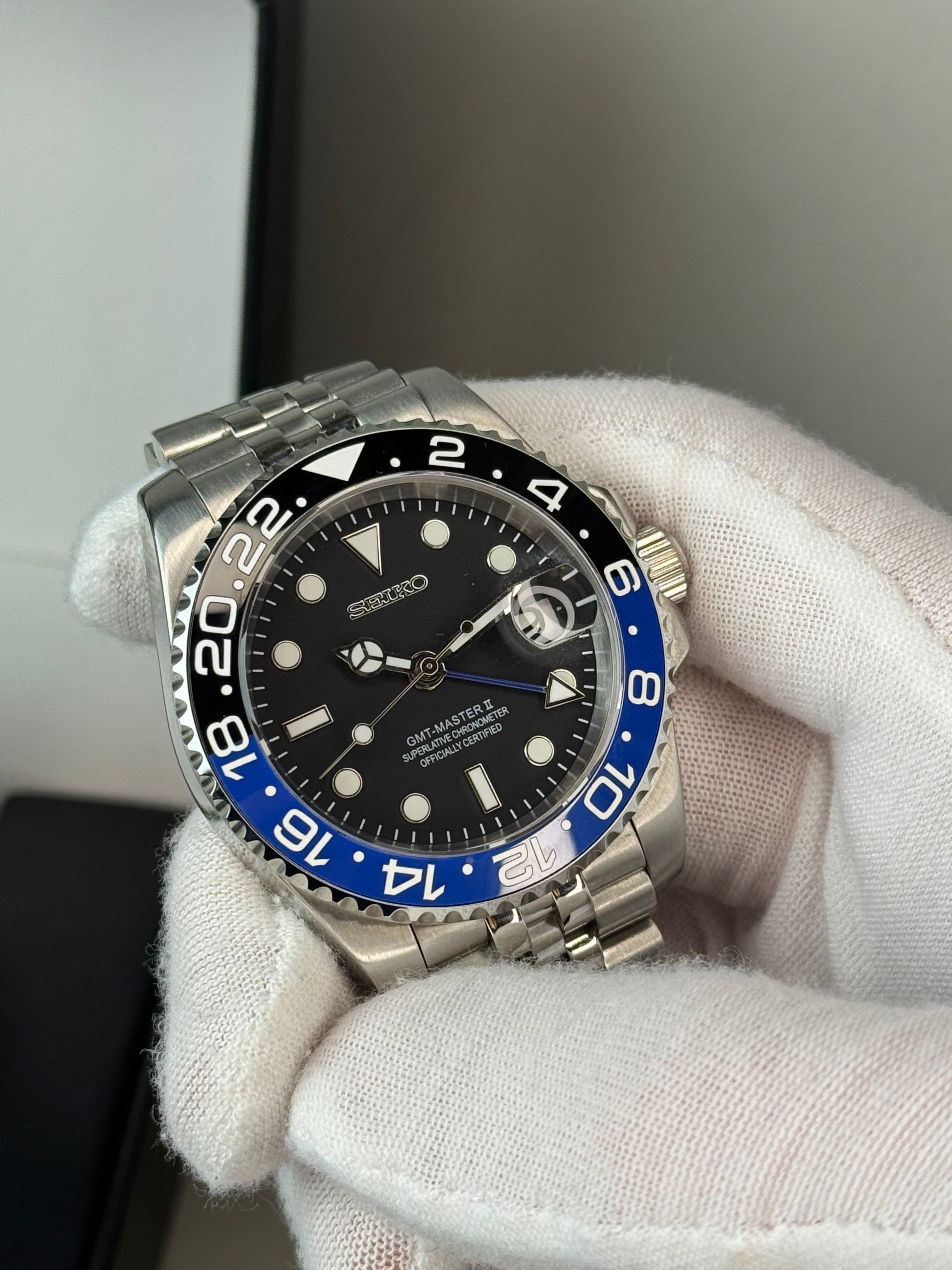 Seiko Mod 'Batman' GMT Diver | Jubilee • 40mm Sapphire• NH35 Automatic