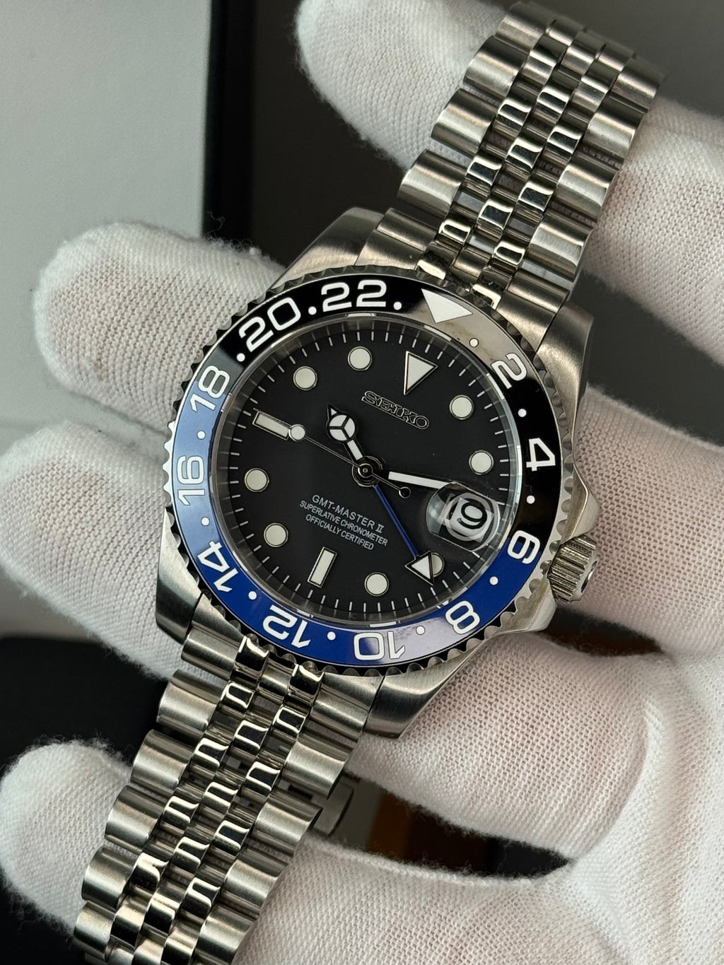 Seiko Mod 'Batman' GMT Diver | Jubilee • 40mm Sapphire• NH35 Automatic